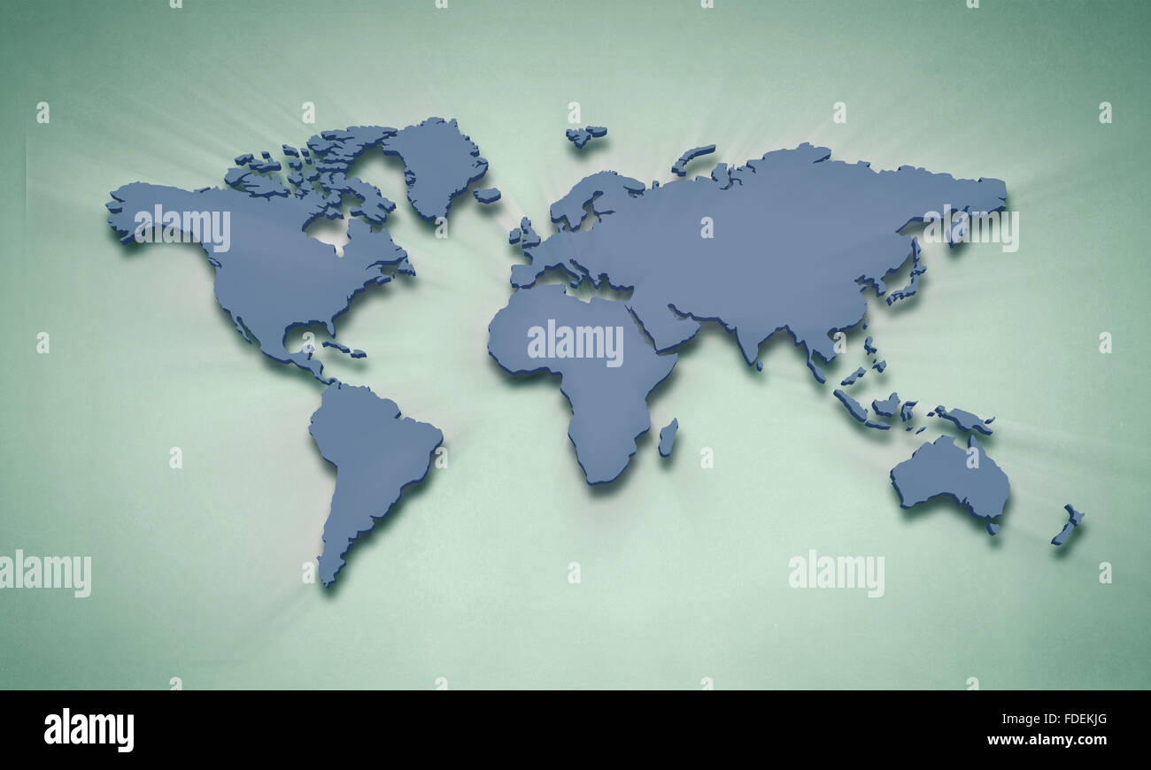 Immagine concettuale con la mappa del mondo sulla parete di cemento Foto Stock