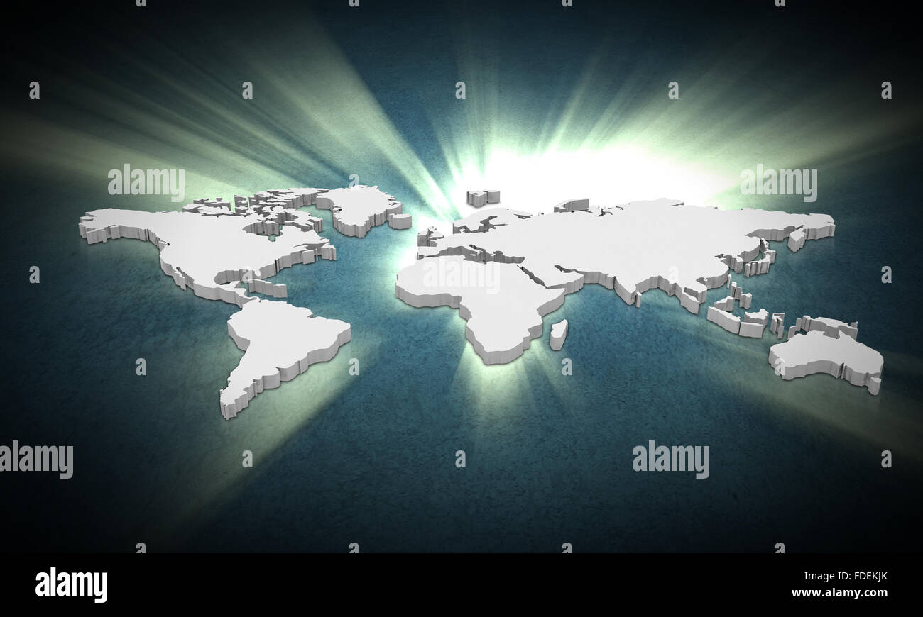 Immagine concettuale con la mappa del mondo sulla parete di cemento Foto Stock