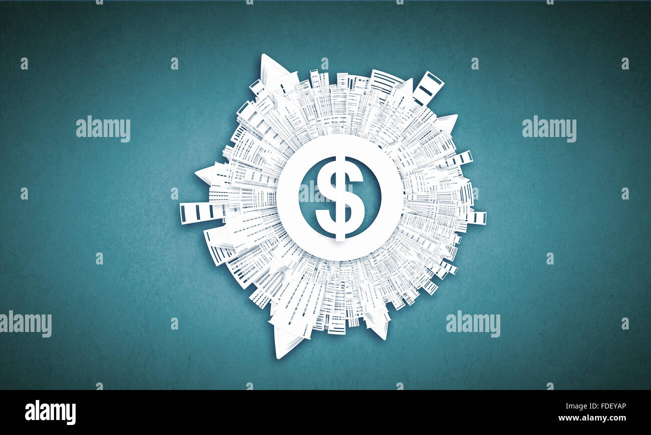 Immagine di collage con il concetto di denaro sul colore di sfondo Foto Stock