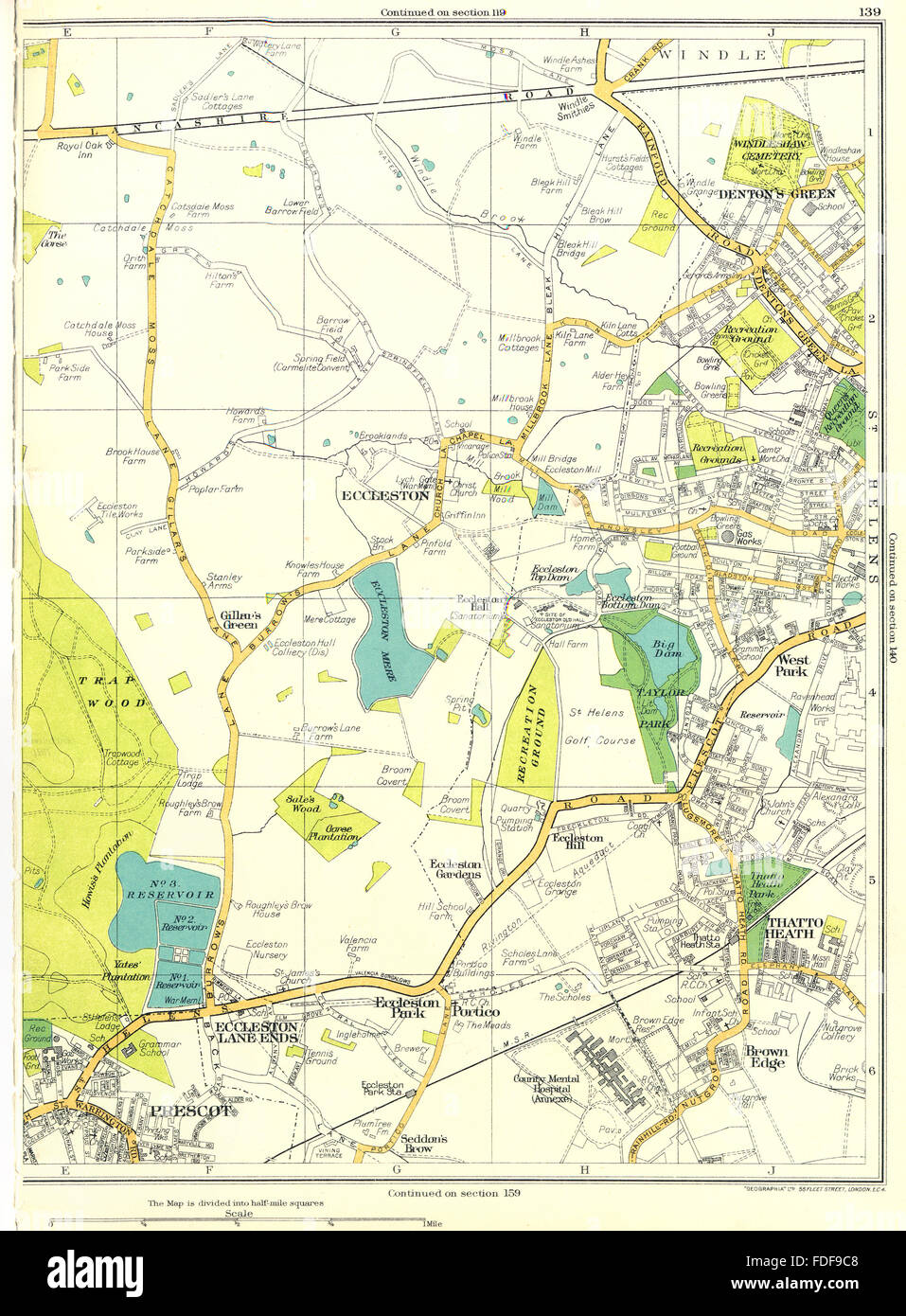 ST HELENS Eccleston Lane termina Parco Prescot Thatto Health 1935 vecchia mappa d'epoca Foto Stock