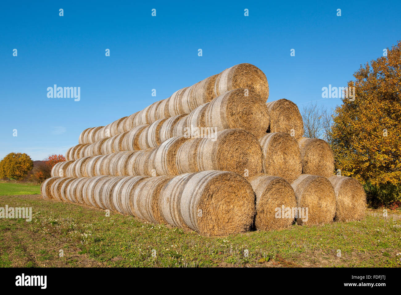 Impilate balle di paglia, Turingia, Germania Foto Stock