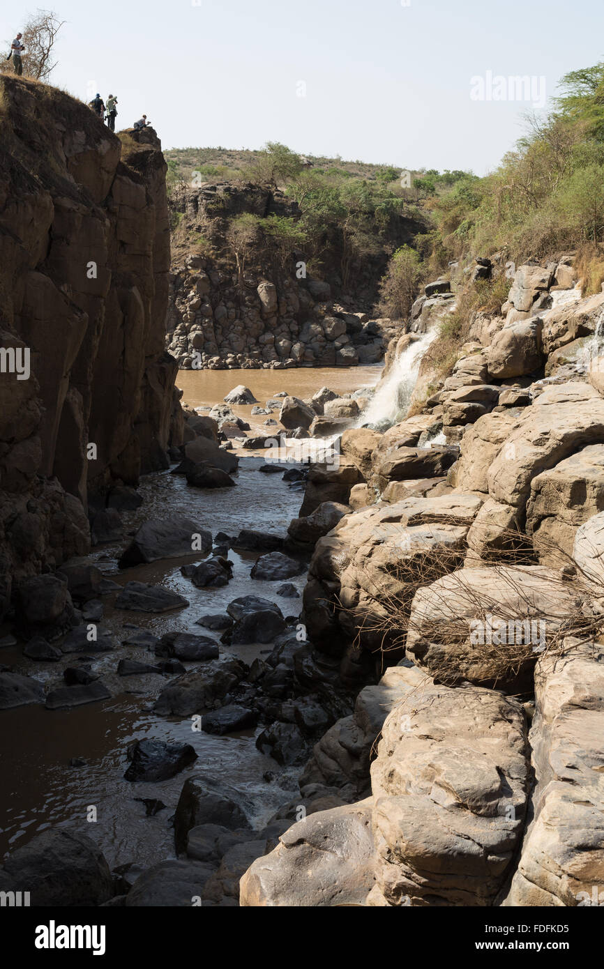 Una cascata in una gola rocciosa nella inondata National Park, Etiopia Foto Stock