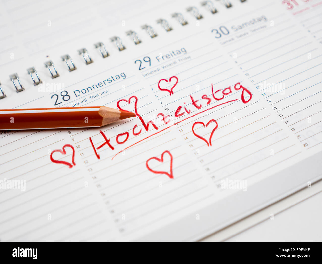 Calendario con data, Hochzeitstag o anniversario di matrimonio Foto Stock