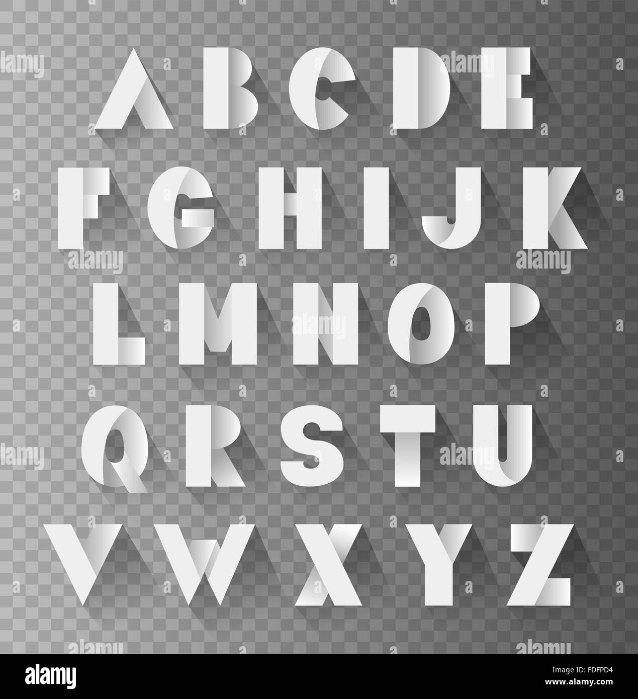 Alfabeto set di carta con ombre. lettere maiuscole. vettore Illustrazione Vettoriale