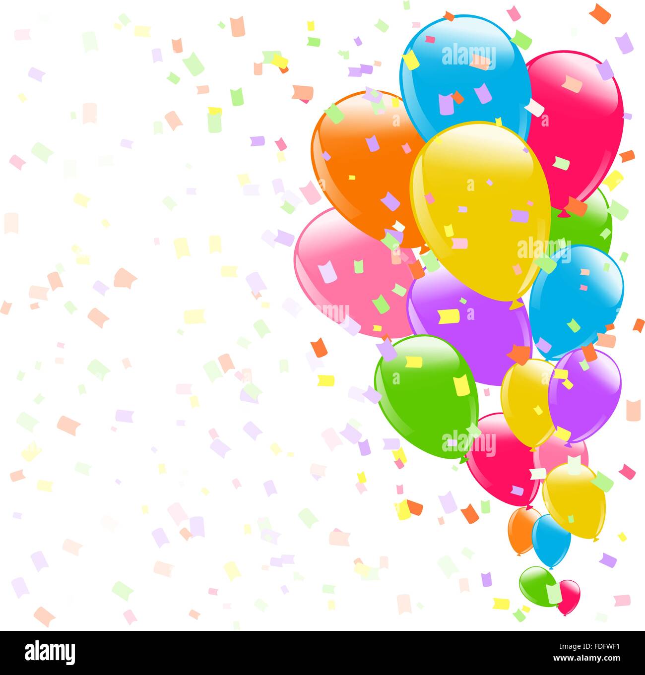 Volare palloncini colorati e coriandoli su sfondo bianco Immagine e  Vettoriale - Alamy