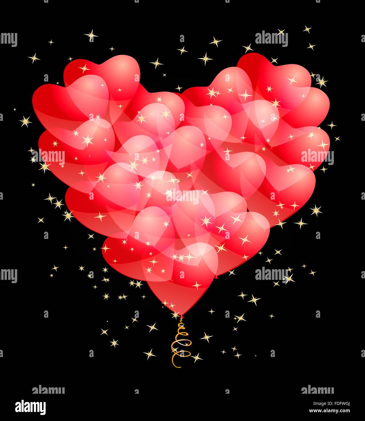 Palloncini rossi e stelle che a forma di cuore. vettore astratto modello di disegno su amore, romanticismo tema. Illustrazione Vettoriale