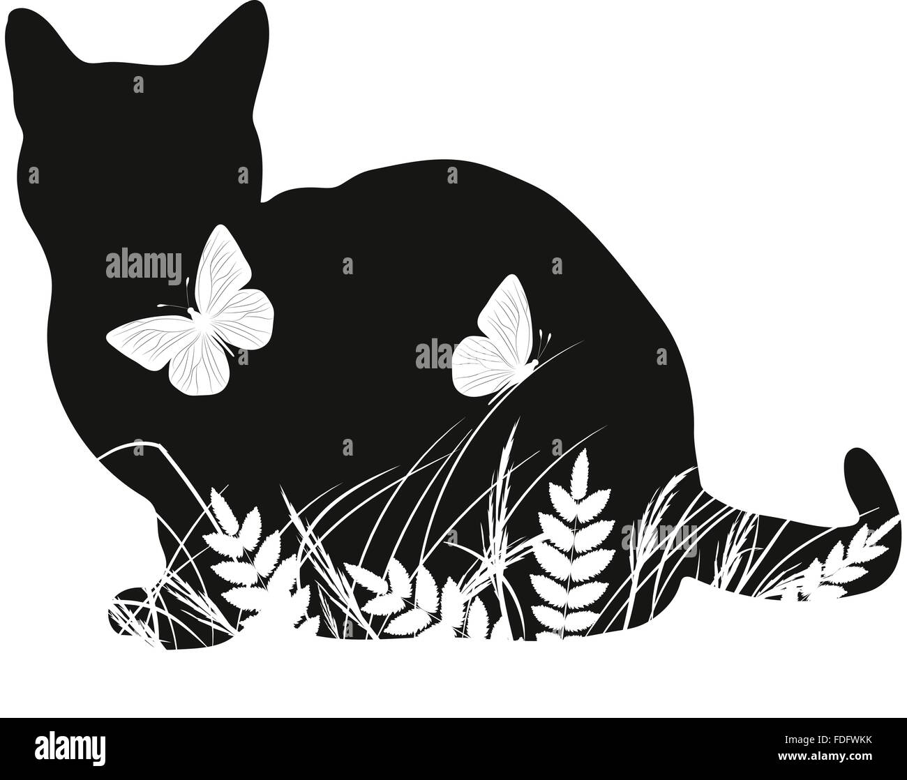 Sagome di gatto con farfalle Illustrazione Vettoriale