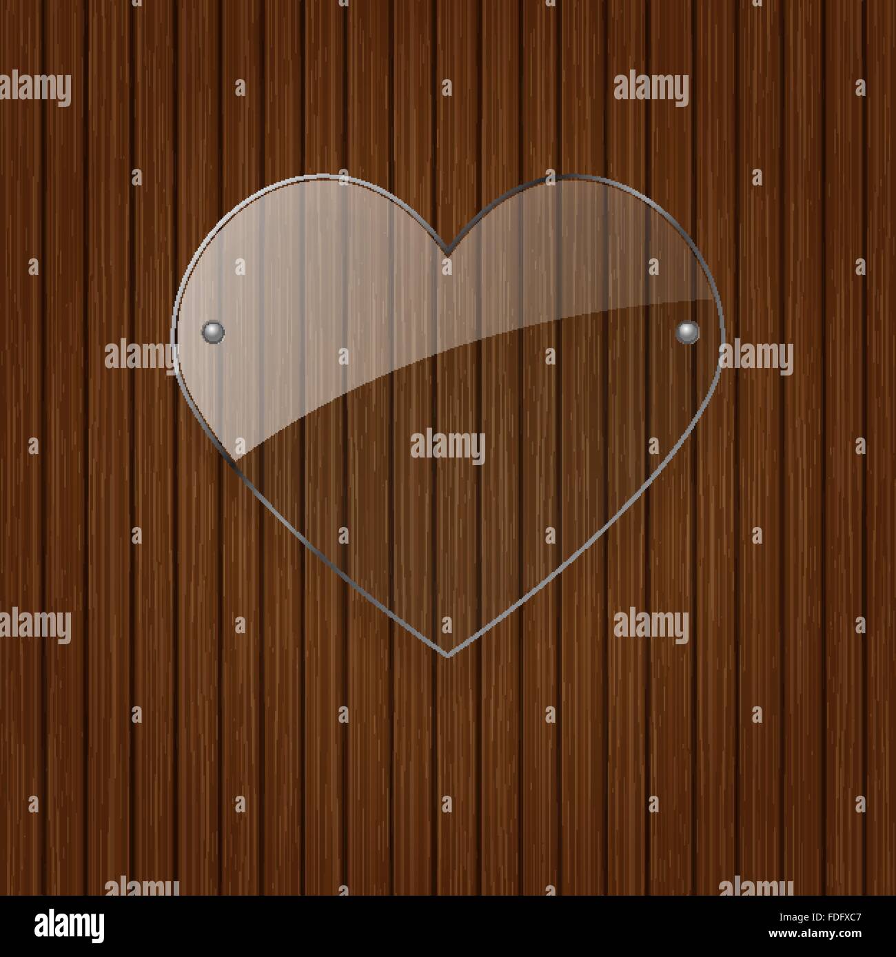 Vettore di cuore di vetro sopra lo sfondo di legno. Illustrazione Vettoriale