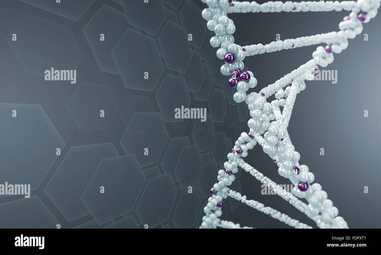 Biochimica concetto di sfondo con high tech molecola di DNA Foto Stock