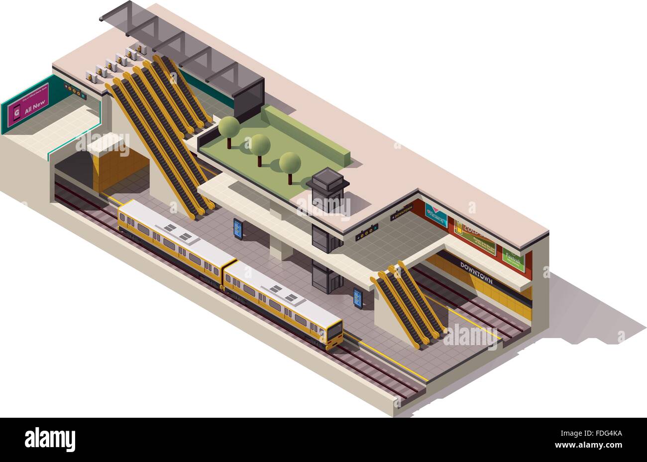 Isometrica del vettore la stazione della metropolitana di sezione trasversale Illustrazione Vettoriale