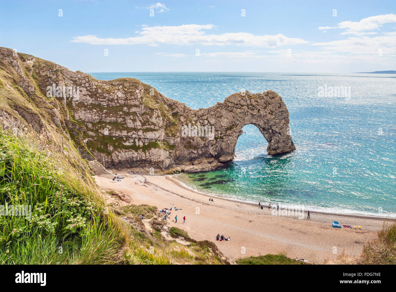 Durdle Door Cliff formazione vicino Lulworth, Dorset, Inghilterra del Sud Foto Stock