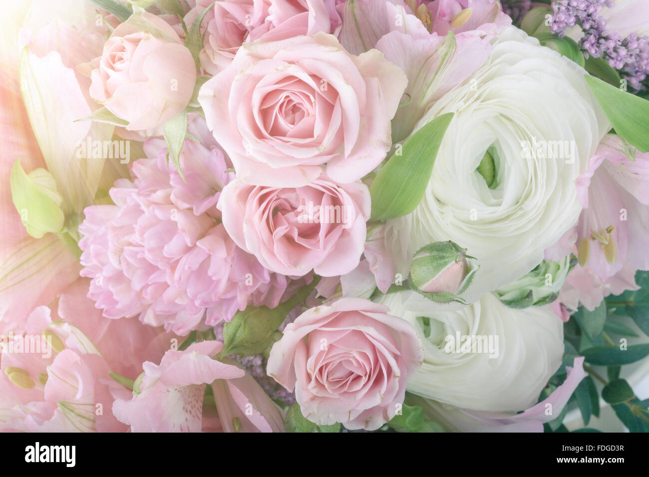 Sorprendente bouquet di fiori disposizione vicino fino in colori pastello Foto Stock