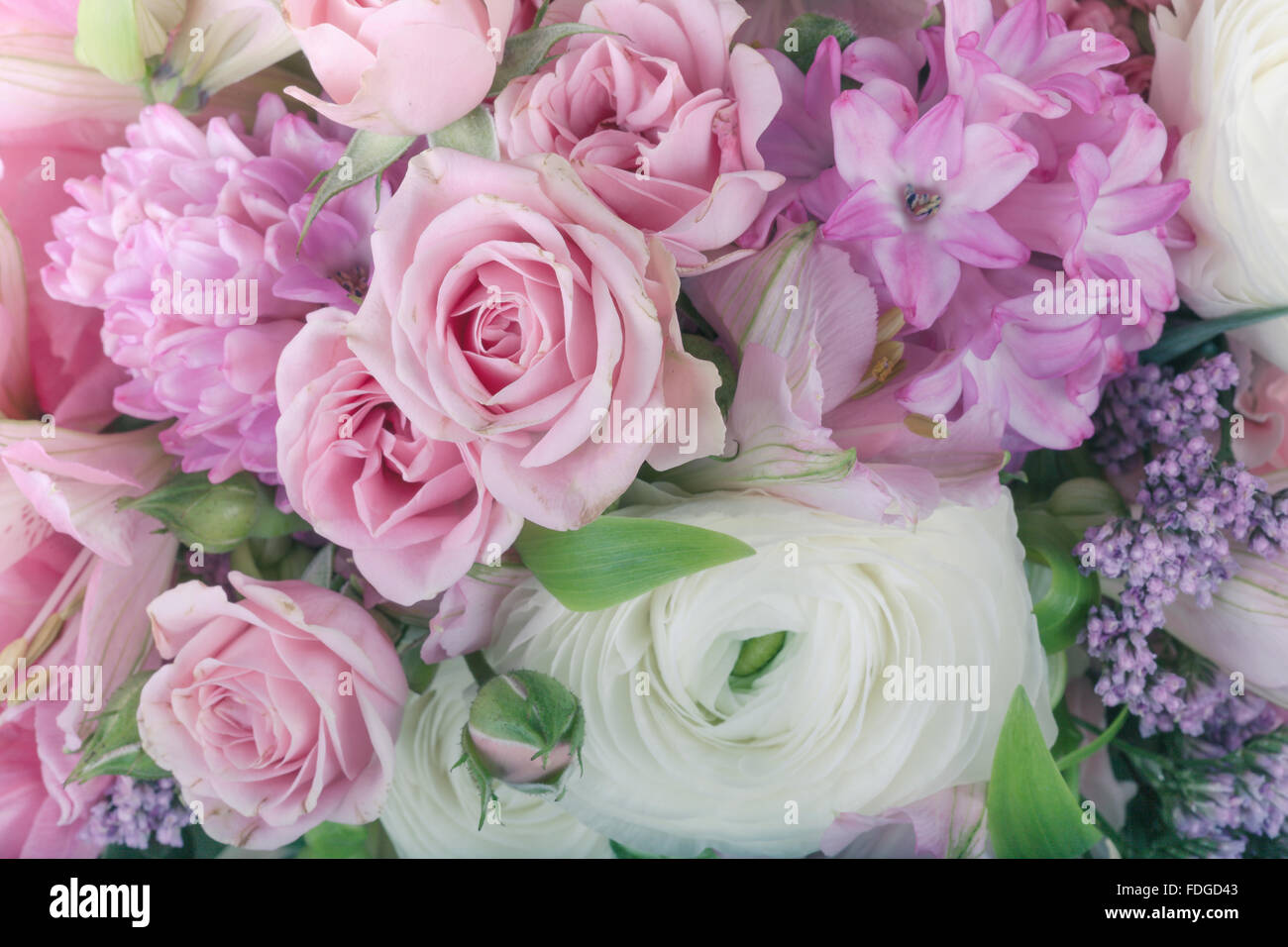 Sorprendente bouquet di fiori disposizione vicino fino in colori pastello Foto Stock