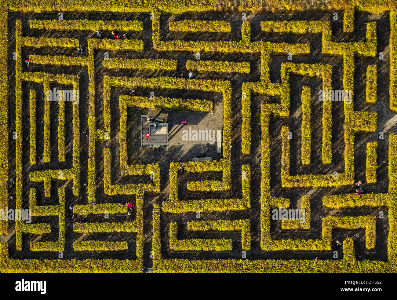 Vista aerea, labirinto ex Landesgartenschau Sauerland, CON SEDE IN HEMER GmbH, labirinto di siepi, parco giochi, CON SEDE IN HEMER, Sauerland, Foto Stock