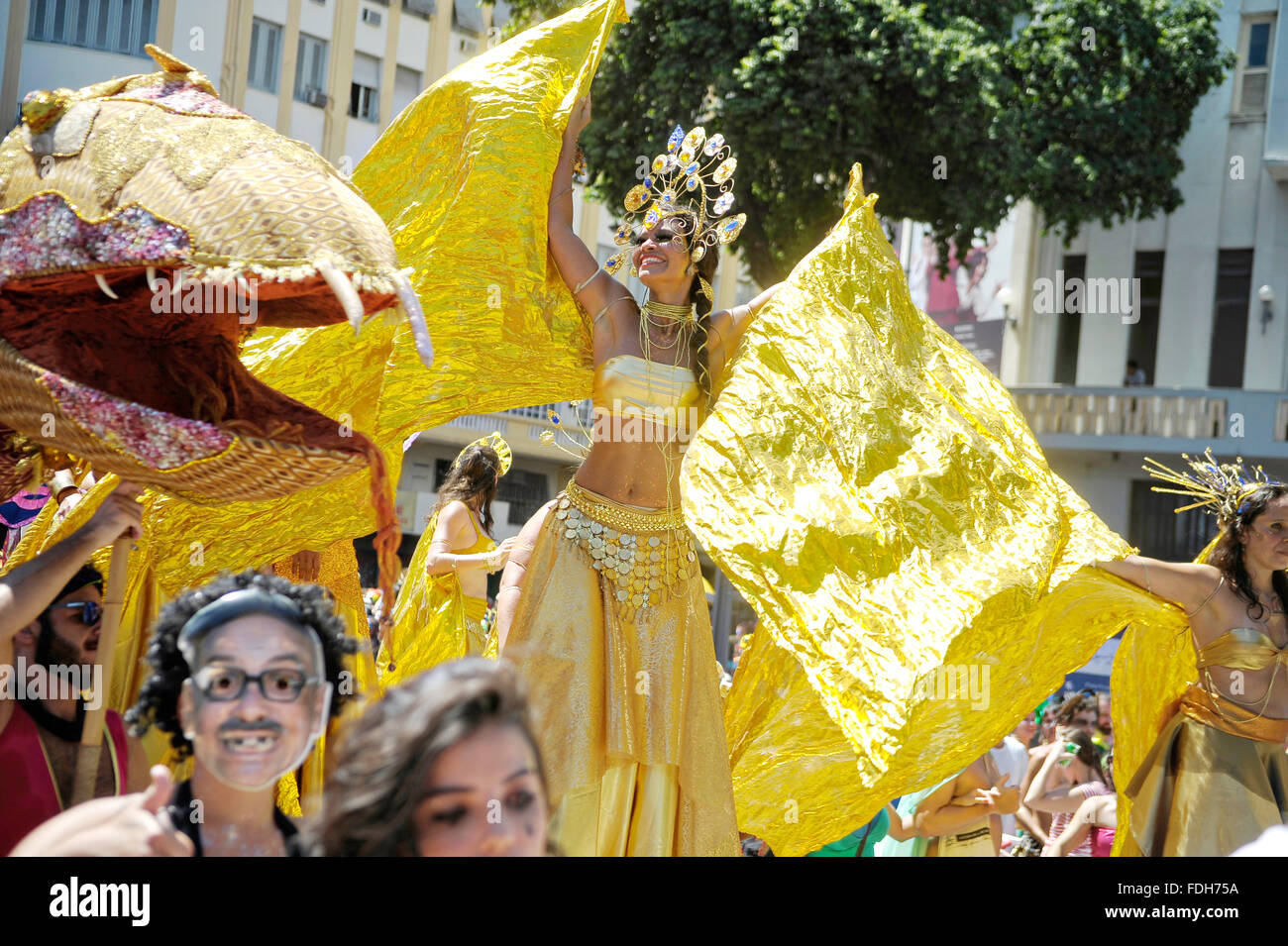 Rio, Brasile. 31 gennaio, 2016. I festaioli affollano le strade durante un block party sul cavo Boitata street uno dei primi eventi prima di Carnevale inizia il 31 gennaio 2016 a Rio de Janeiro in Brasile. Foto Stock