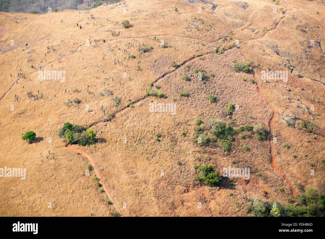 Vista aerea delle terre di Mlilwane Wildlife Sanctuary in Swaziland, Africa. Foto Stock