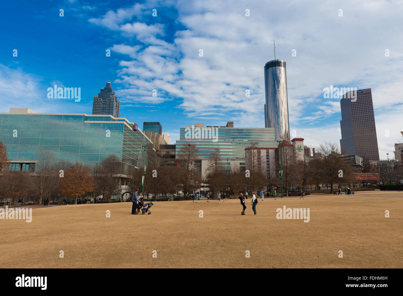 Il Centennial Olympic Park e il Westin Tower, Atlanta USA Foto Stock