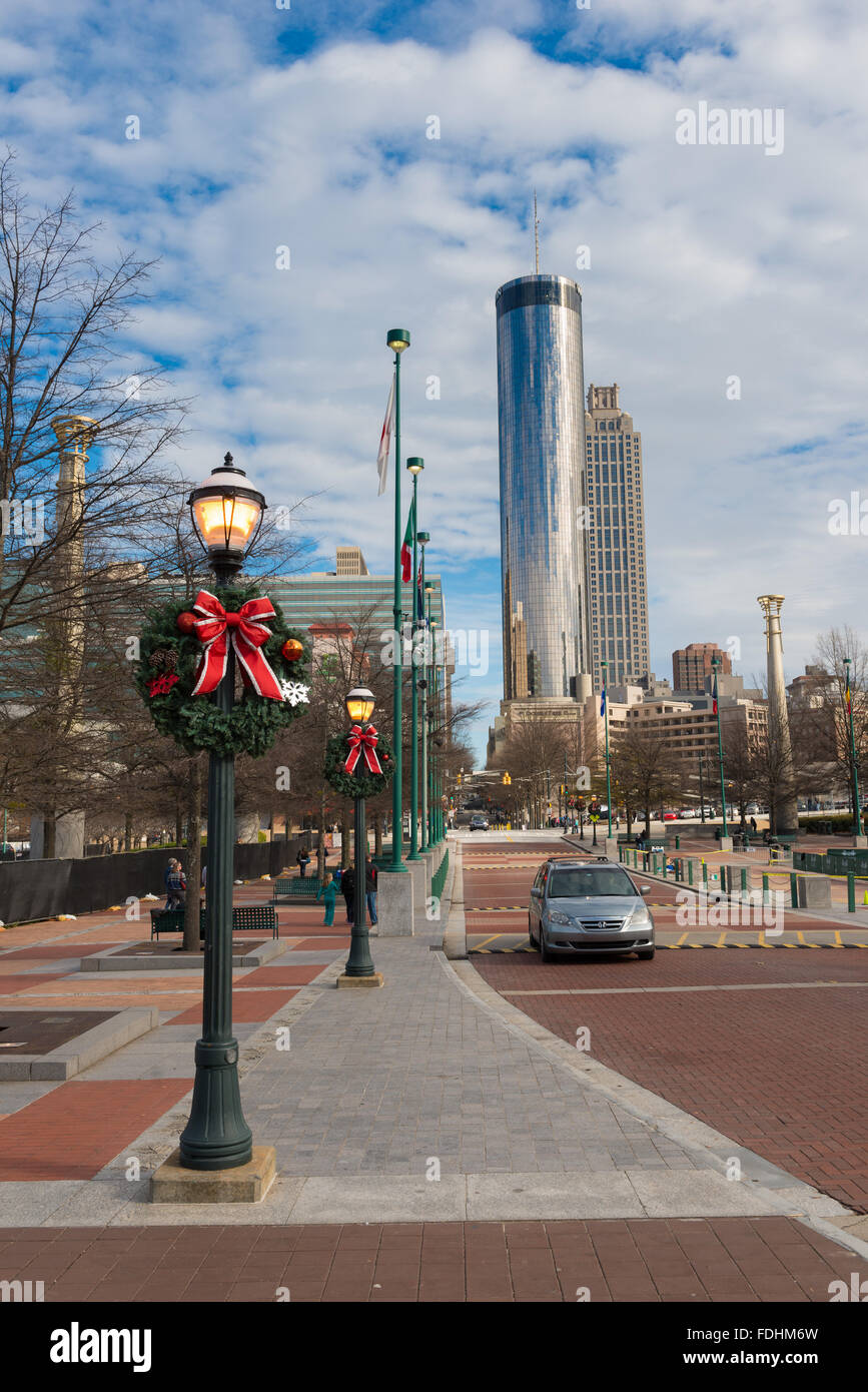 Il Centennial Olympic Park e il Westin Tower Foto Stock