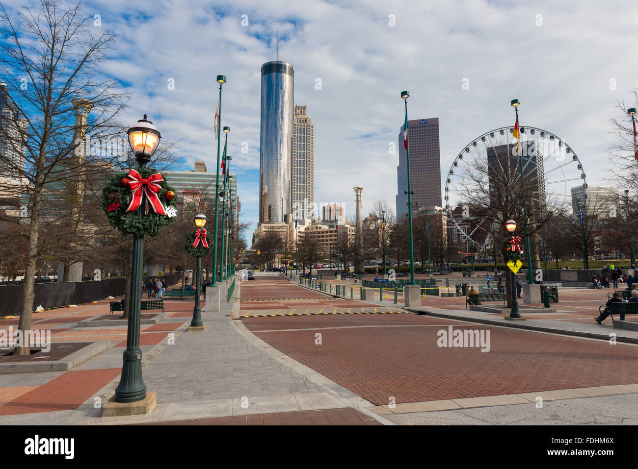 Il Centennial Olympic Park e il Westin Tower, Atlanta, Georgia Foto Stock