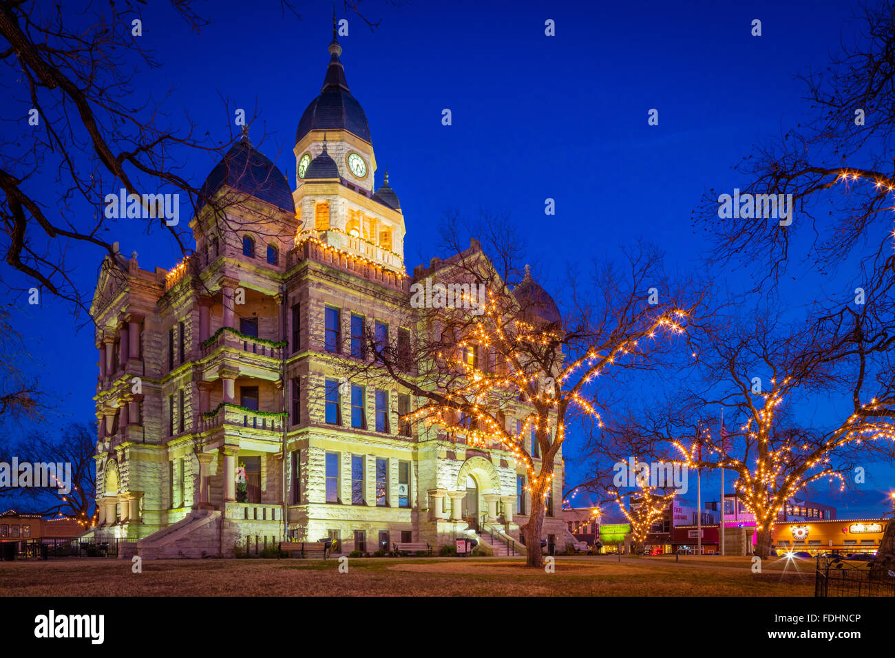 Denton, Texas Courthouse di notte Foto Stock