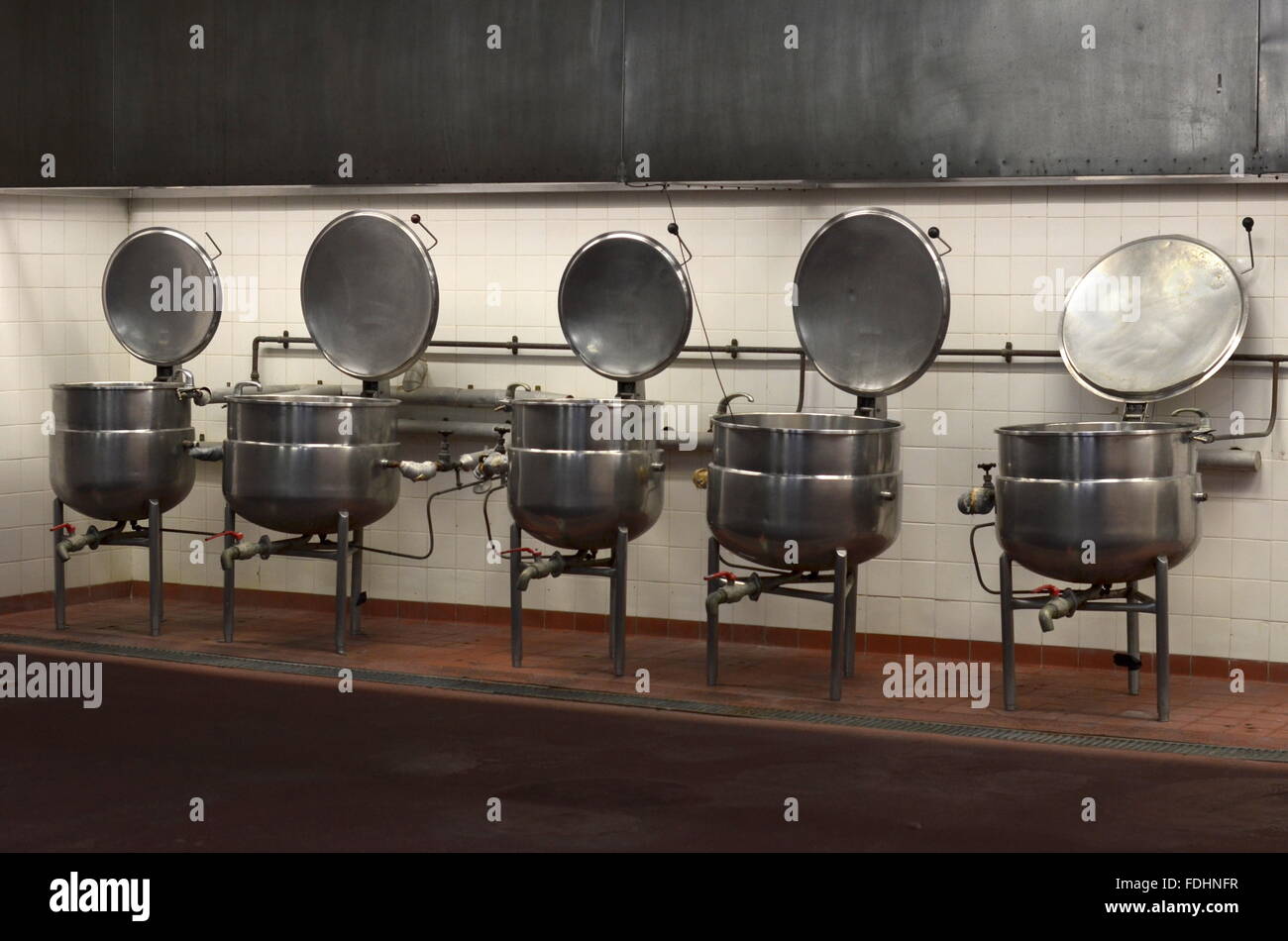 Grande cucina bollitori a Fremantle Prison cucina, Australia occidentale Foto Stock