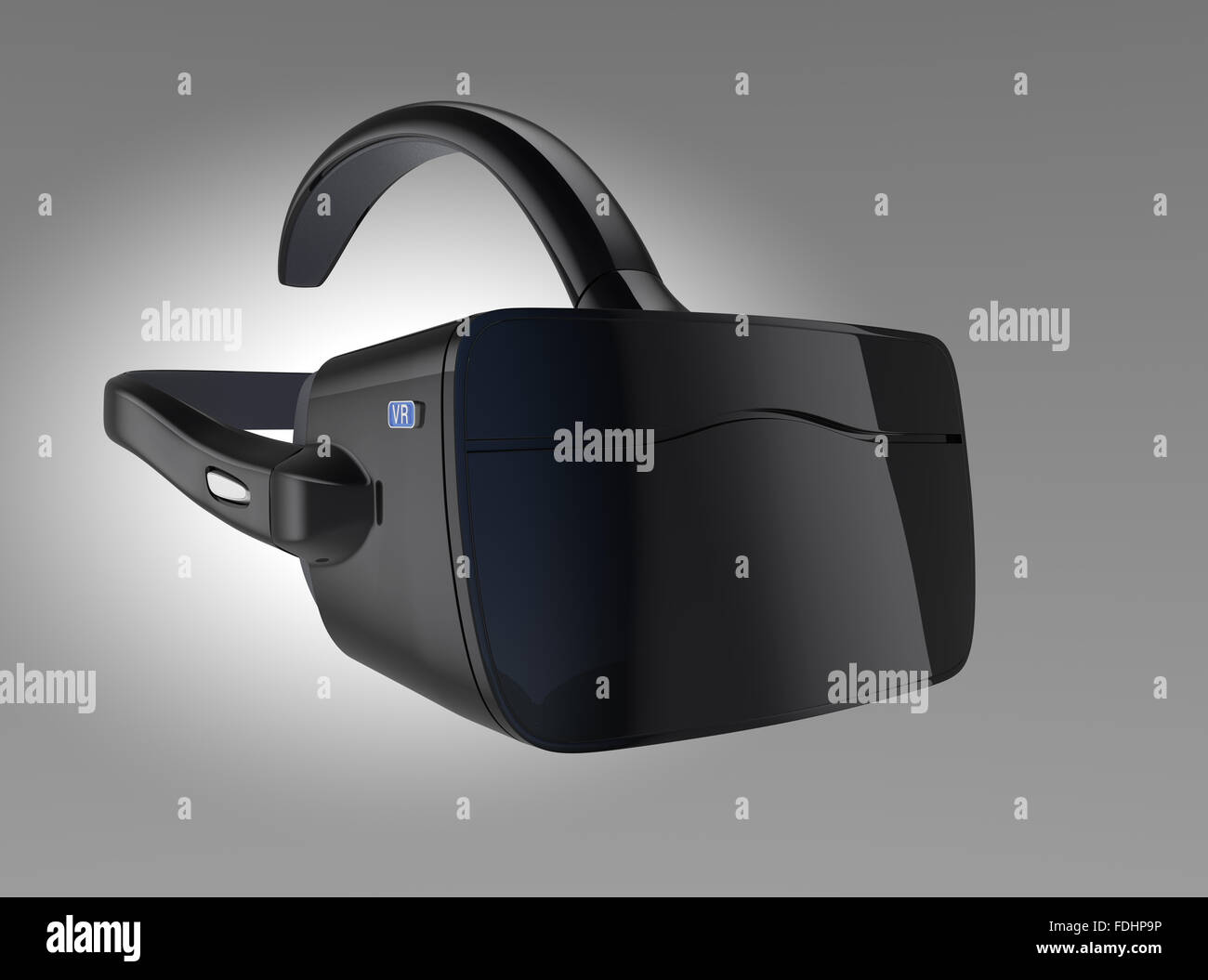 Nero auricolare VR isolato su sfondo grigio. Foto Stock