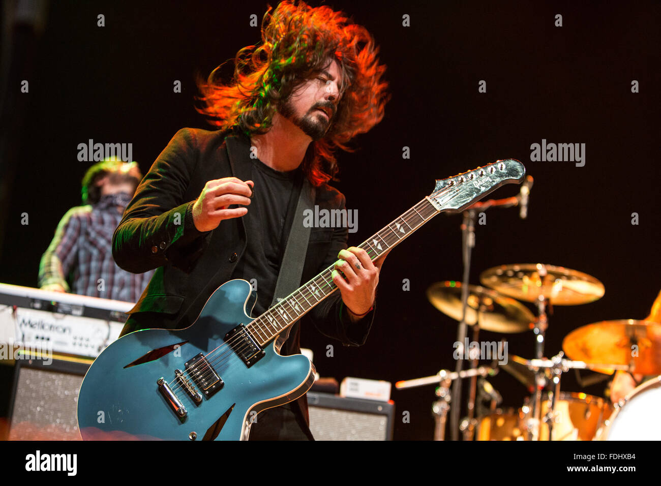 Dave Grohl con battenti capelli Foto Stock