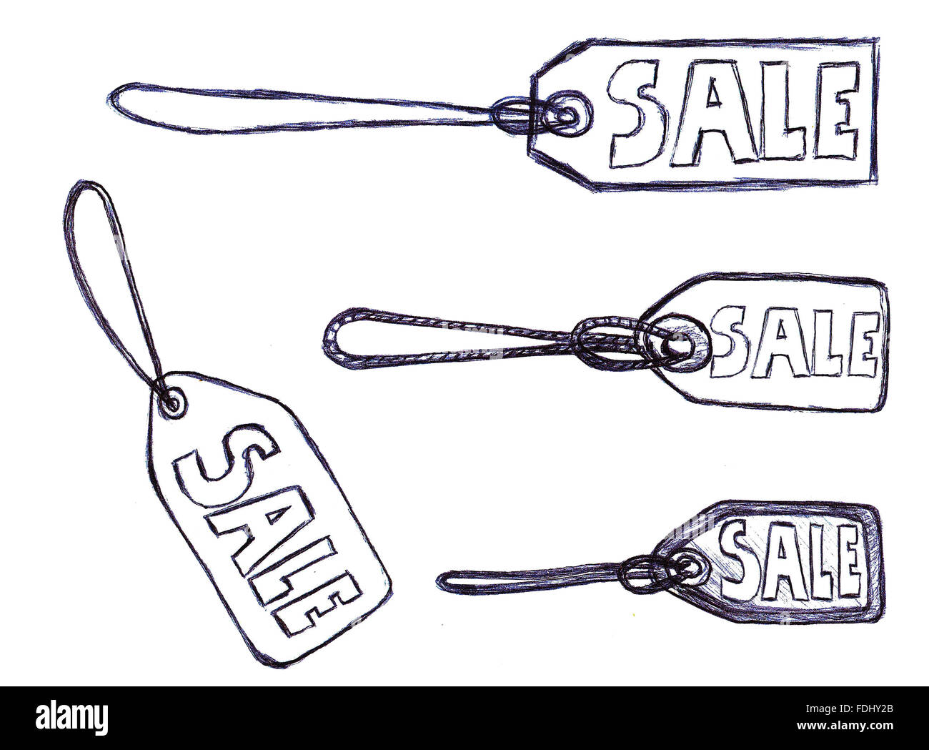 Matita-disegnato disegnati a mano vendita Grunge Tags Foto Stock