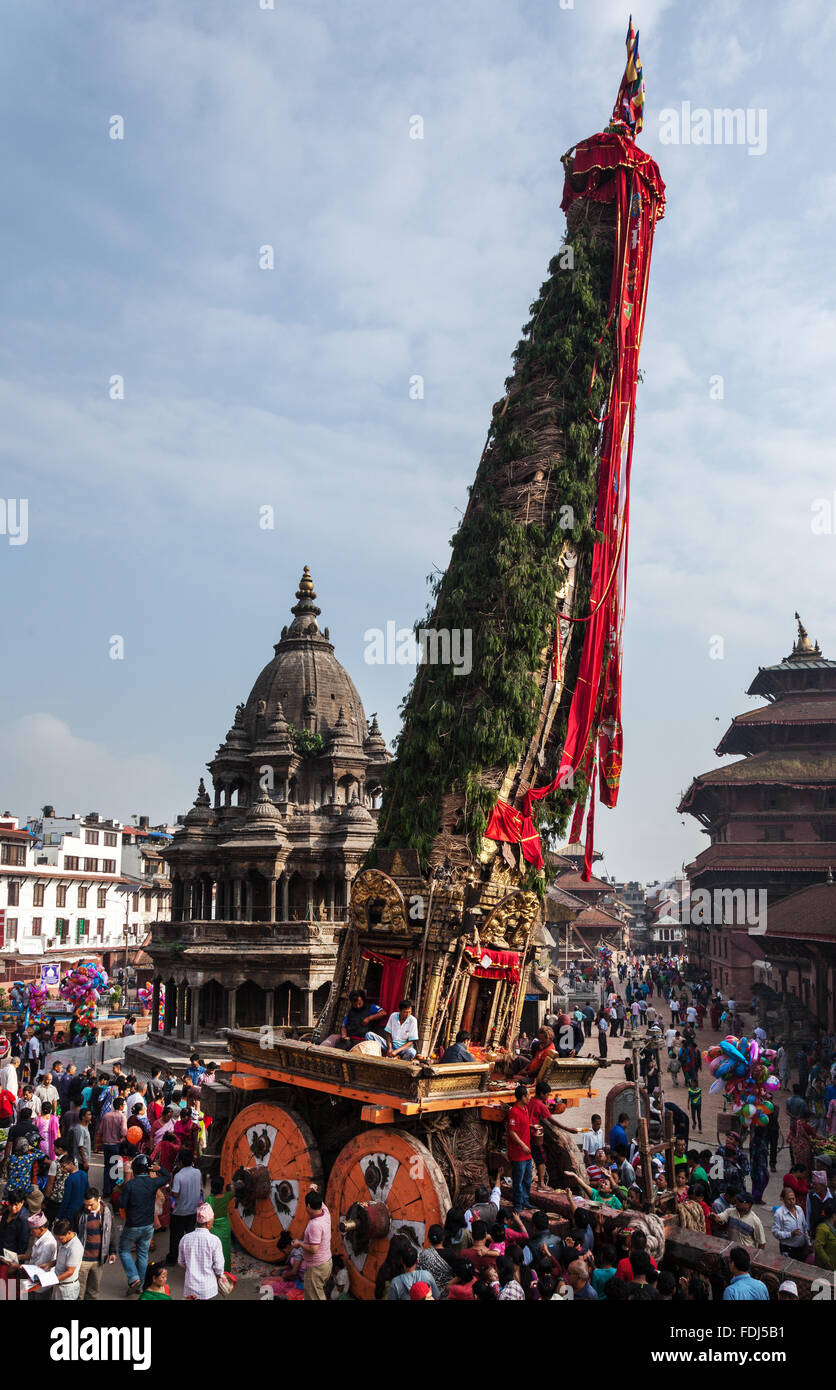 Il carro del dio della pioggia Festival in patena Durbar Square, Kathmandu Foto Stock