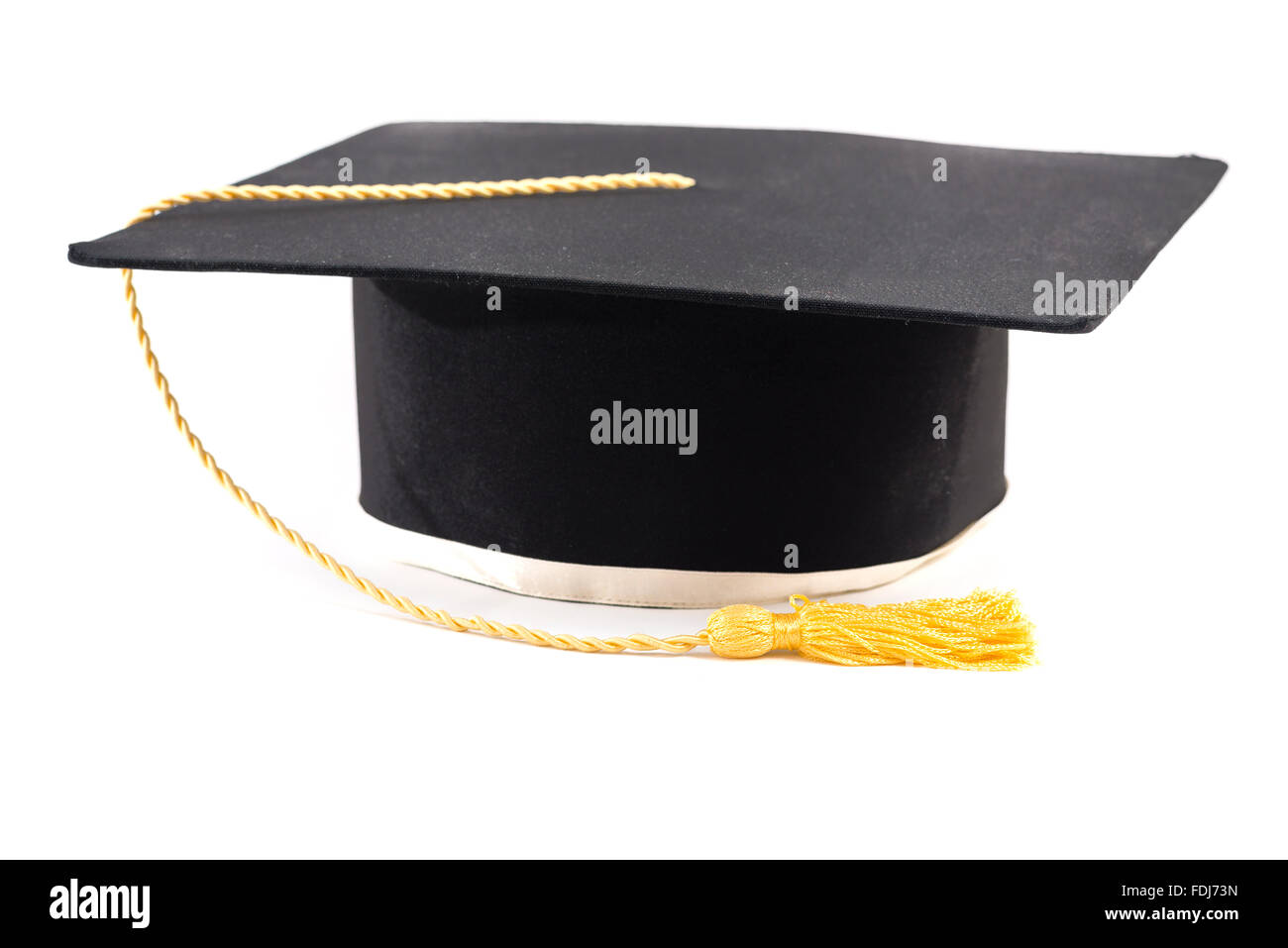 Graduazione nera hat isolato su bianco Foto Stock
