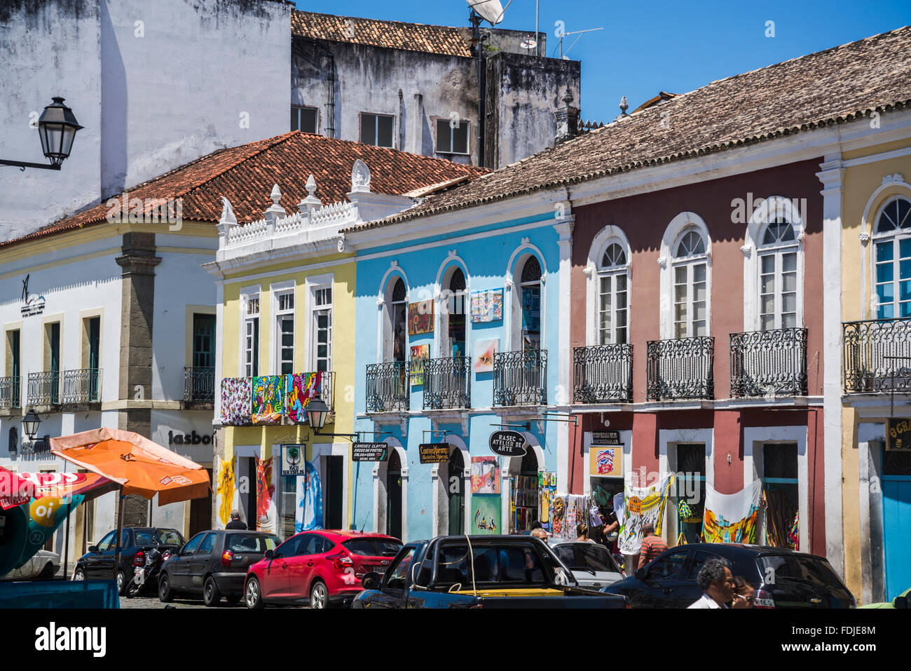 Portoghese architettura coloniale, Praca de Se, Salvador, Bahia, Brasile Foto Stock