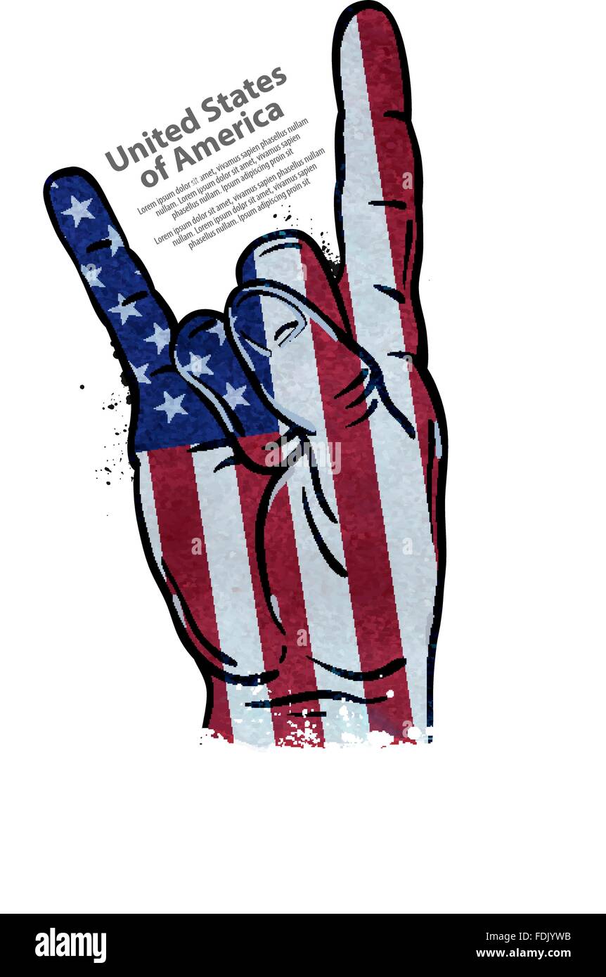 Raffreddare a mano gesto sullo sfondo della bandiera degli Stati Uniti. illustrazione vettoriale Illustrazione Vettoriale