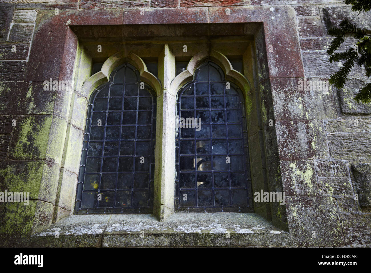 Finestra dettaglio Cragside, Northumberland, la casa dell'industriale William Armstrong. La casa originale fu costruito nel 1863 ma ulteriori estensioni, compresi quelli di Richard Norman Shaw dal 1869 in poi, ha creato la casa come si vede oggi. Foto Stock