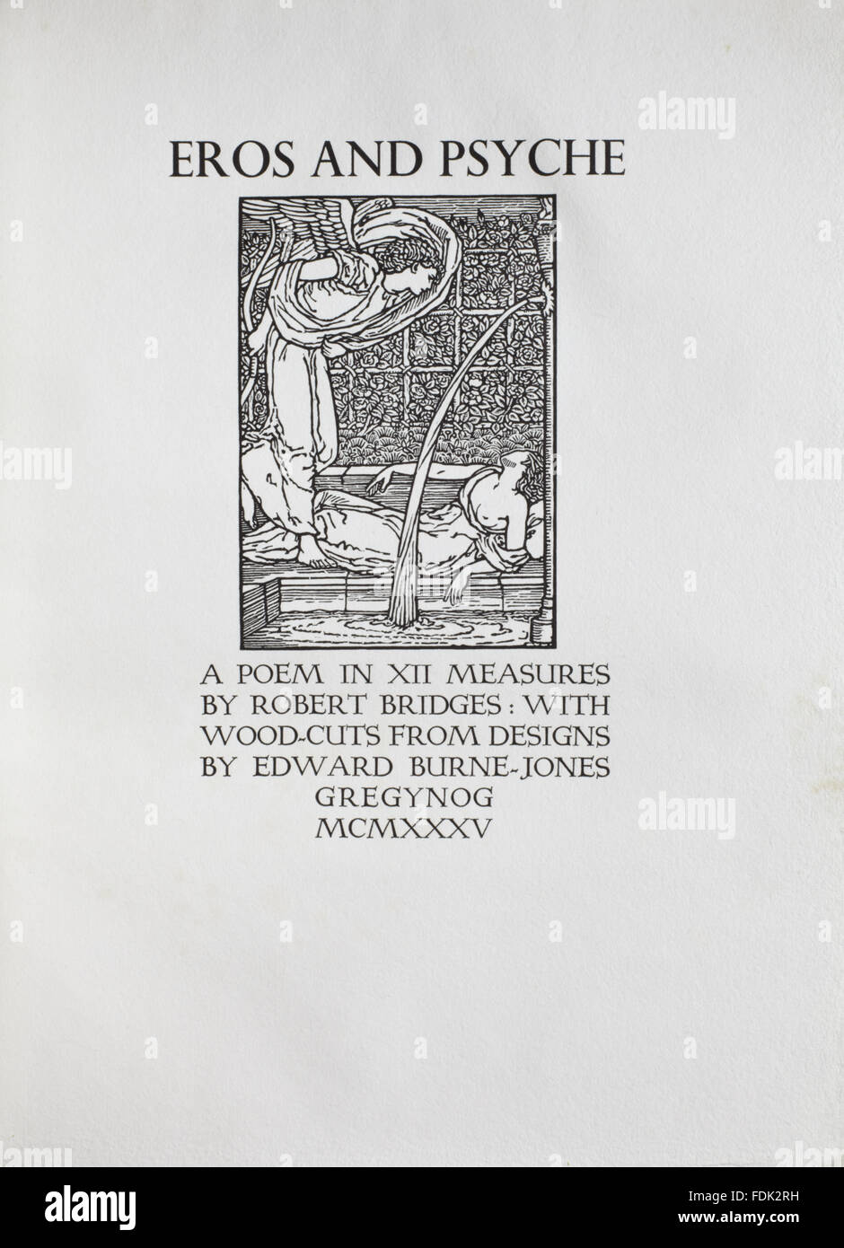 Titlepage, di Amore e Psiche di Robert ponti con xilografie di Edward Burne-Jones, (Graynog Press, 1935), parte della collezione di Anglesey Abbey, Cambridgeshire. 10.I.22 Foto Stock