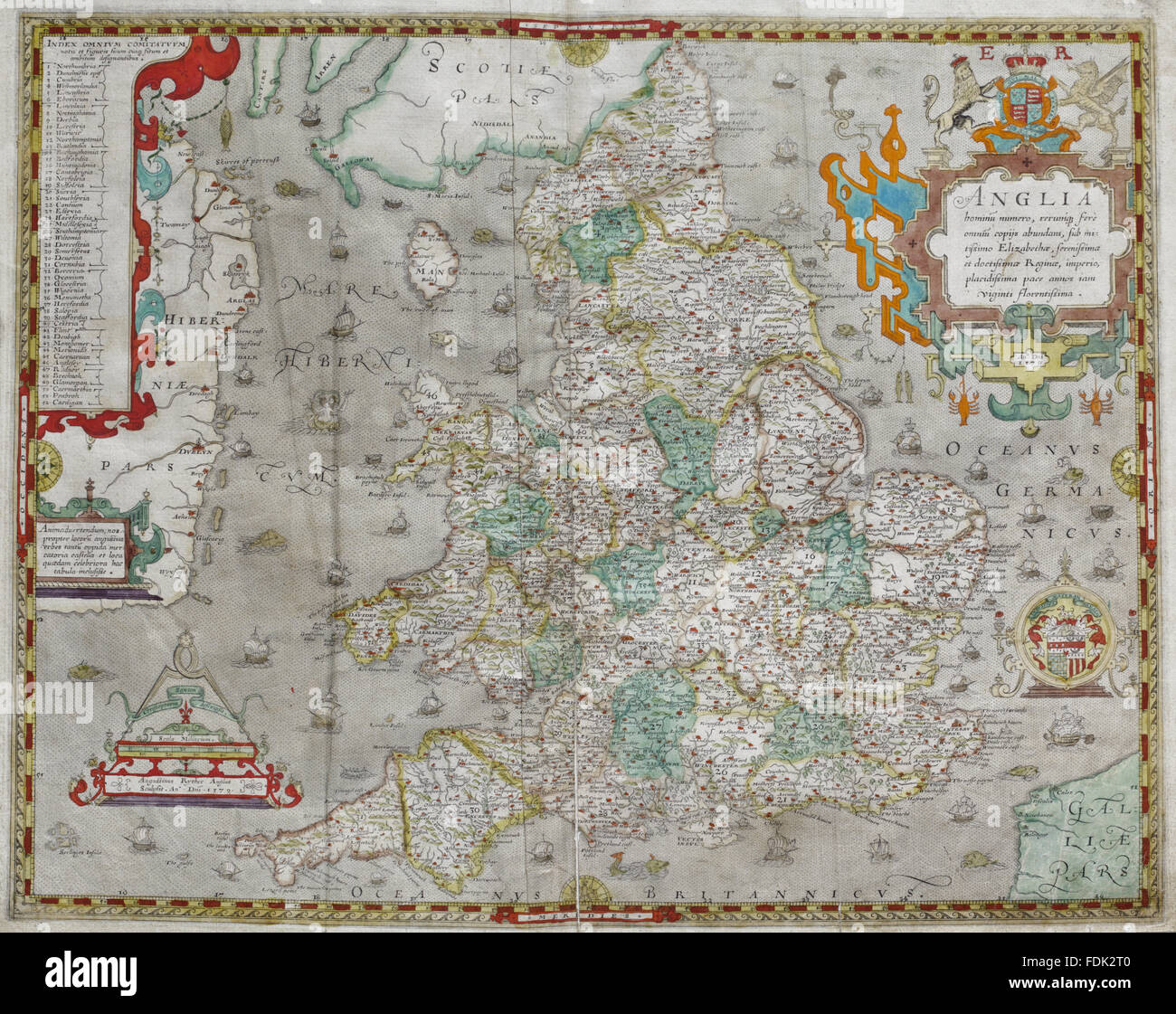 Atlante delle contee di Inghilterra e Galles, Christopher Saxon, (Londra, 1574-79), parte della collezione di Anglesey Abbey, Cambridgeshire. 25.I.19 Foto Stock