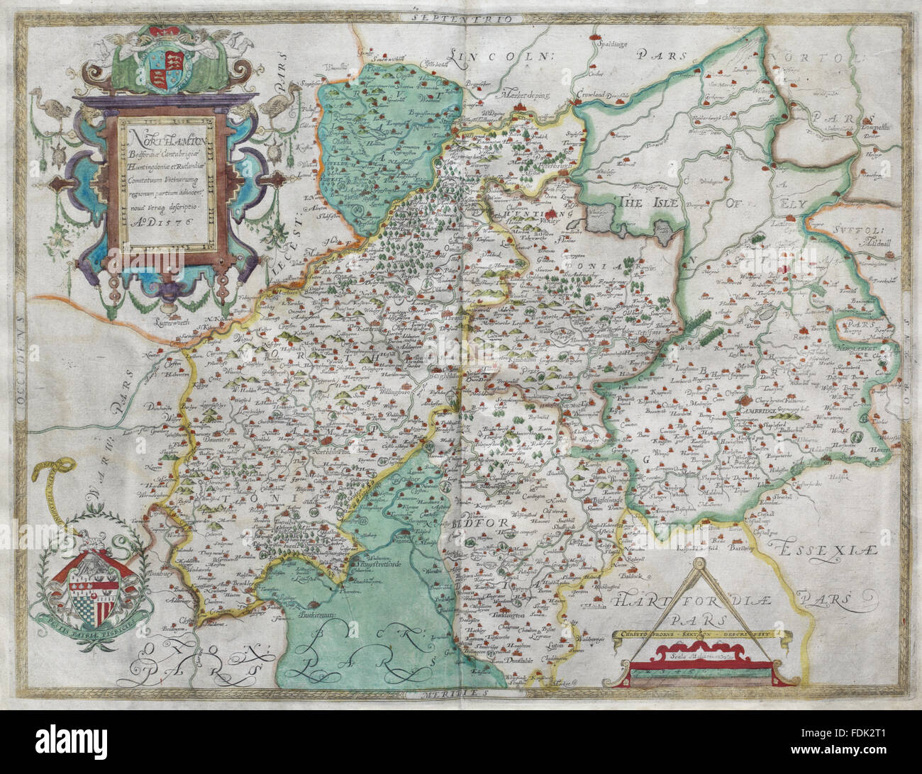 Atlante delle contee di Inghilterra e Galles, Christopher Saxon, (Londra, 1574-79), parte della collezione di Anglesey Abbey, Cambridgeshire. 25.I.19 Foto Stock