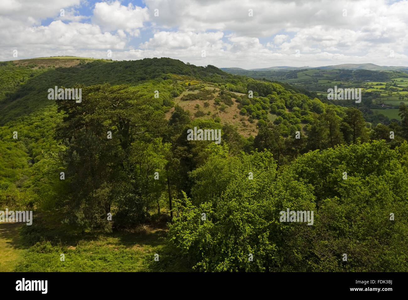 Vista dal tetto del Castle Drogo, Devon, verso Dartmoor e il Teign Valley. Foto Stock