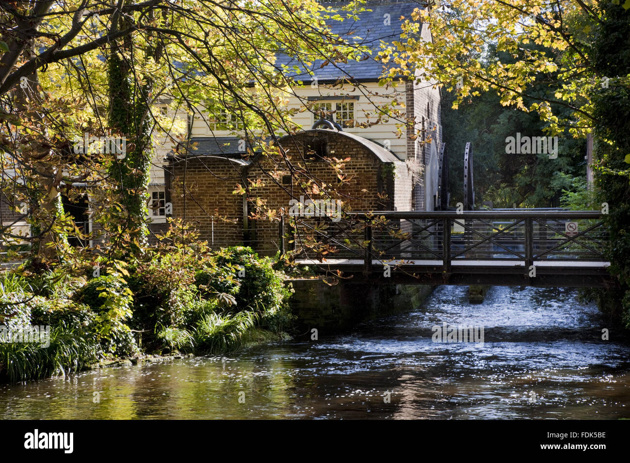 Mulino di tabacco da fiuto e il fiume Wandle in Morden Hall Park, Londra. Il tabacco da fiuto Mulino è una settecentesca del mulino ed è ora un centro ambientale. Foto Stock