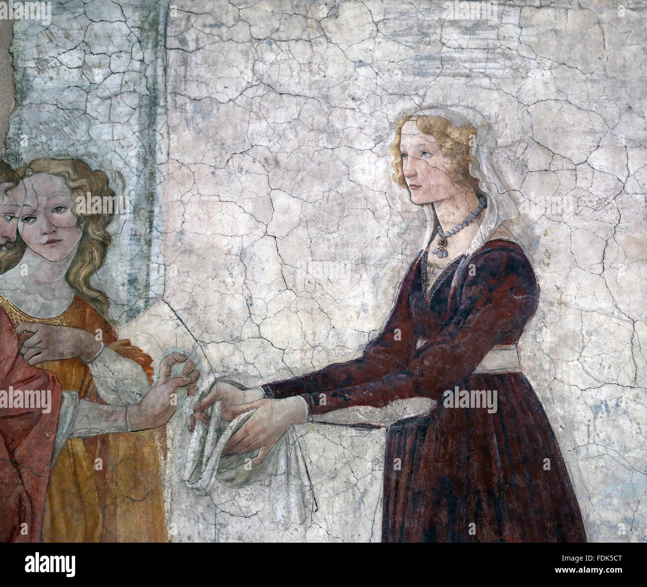 Venere e le Tre Grazie offrono doni ad una giovane donna. Affresco.1483-85. Da Sandro Botticelli (1445-1510). Primo Rinascimento. Foto Stock