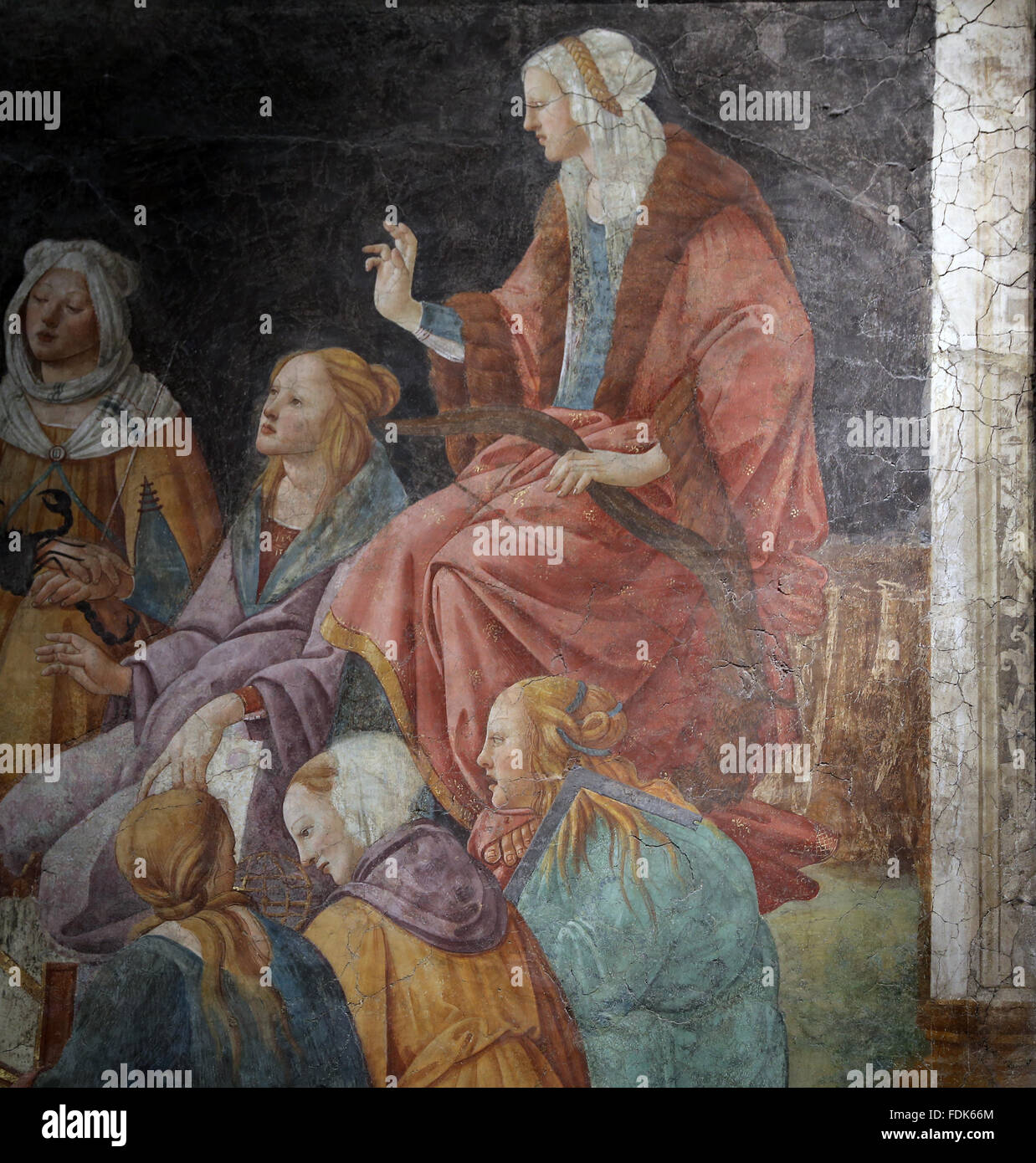 Dettaglio. Un giovane uomo di essere introdotte le sette arti liberali, 1483-1486. Da Sandro Botticelli (1445-1510). Affresco. Foto Stock