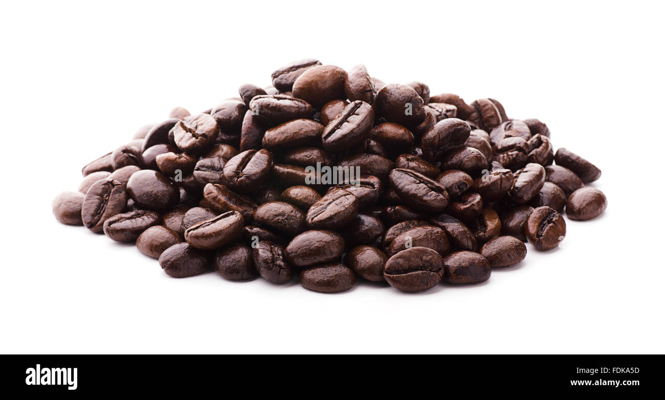 I chicchi di caffè su sfondo bianco Foto Stock