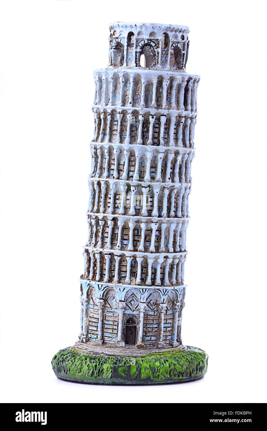 Ricordo la Torre Pendente di Pisa su sfondo bianco Foto Stock
