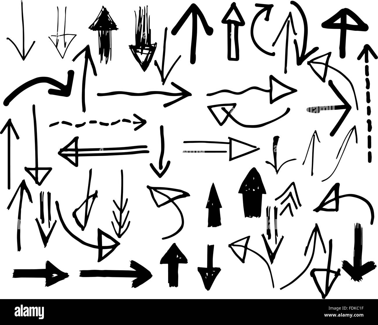 Disegnate a mano le frecce del vettore in stili diversi Illustrazione Vettoriale