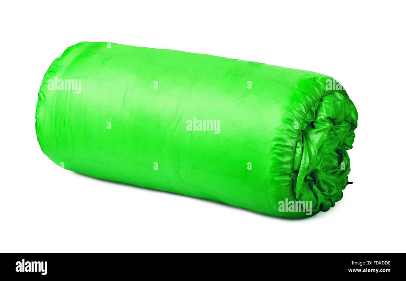 Verde laminato campeggio bed isolato su bianco Foto Stock