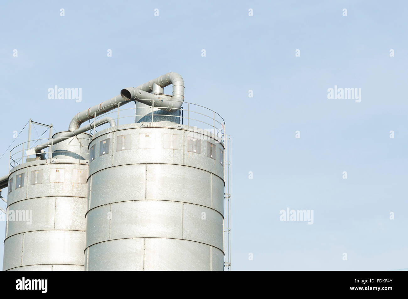 Silos industriali per la produzione chimica, da acciaio inossidabile Foto Stock