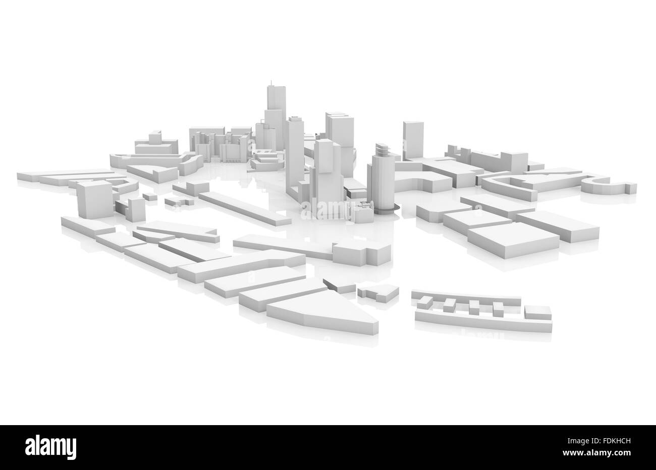 Abstract paesaggio urbano moderno modello 3d isolati su sfondo bianco Foto Stock