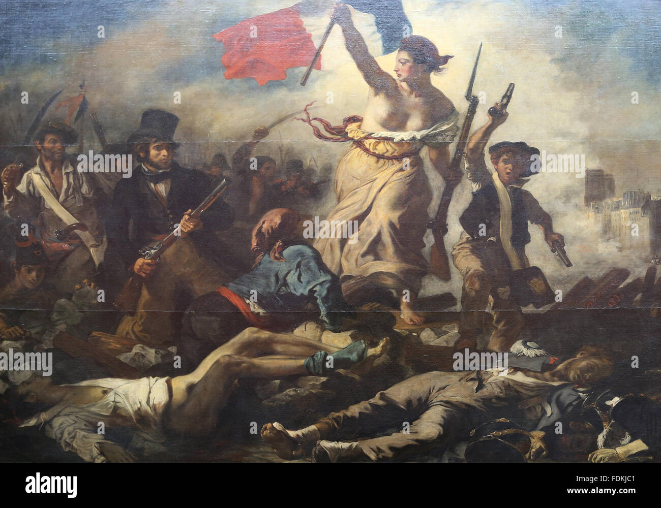 Luglio 28, 1830. La libertà di guidare il popolo, 1831. Da Eugene Delacroix (1798 - 1863). Dettaglio. Il museo del Louvre. Parigi. La Francia. Foto Stock