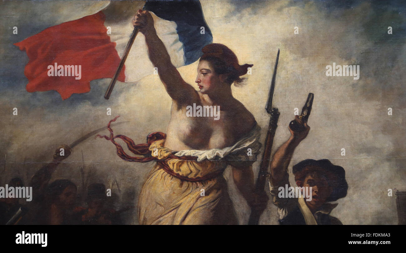 Luglio 28, 1830. La libertà di guidare il popolo, 1831. Da Eugene Delacroix (1798 - 1863). Dettaglio. Il museo del Louvre. Parigi. La Francia. Foto Stock