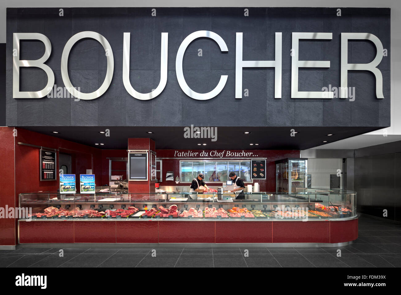 Il contatore di carne in un centro commerciale (Francia). Foto Stock