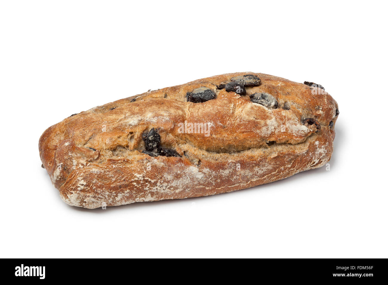 Fresco intero di grano nero oliva pane su sfondo bianco Foto Stock